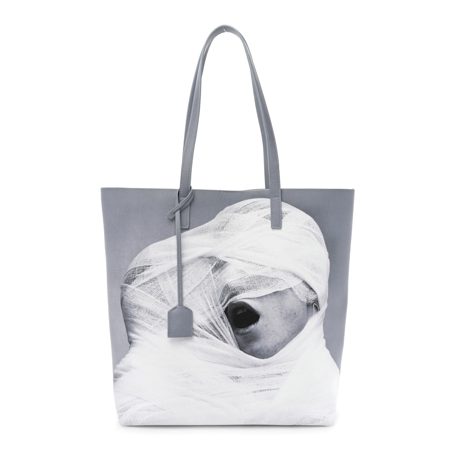 Saint Laurent Calfskin Mapplethorpe Rive Droite Shopping Tote Grey White Black 2 of 16