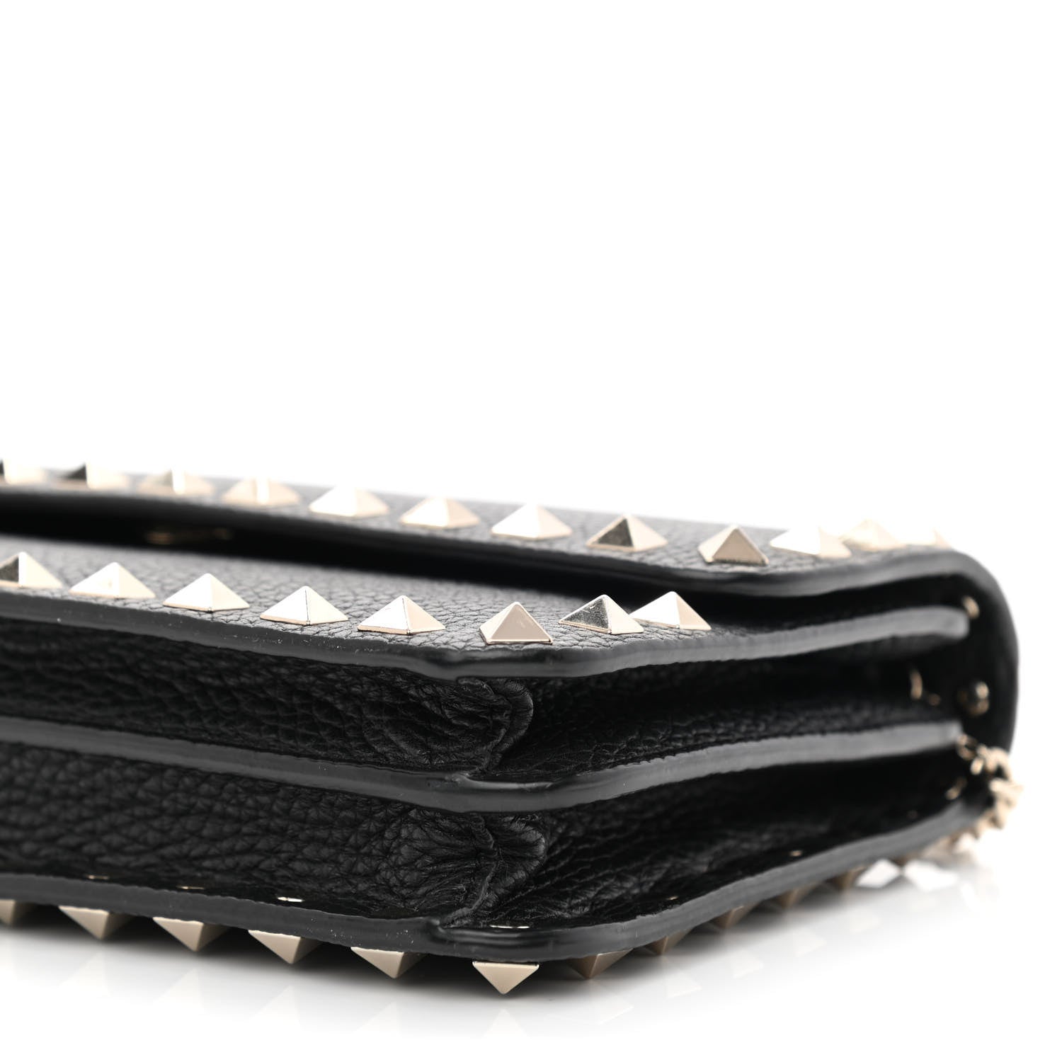 Valentino Garavani Pebbled Calfskin Rockstud Flap Wallet On Chain Black 9 of 9