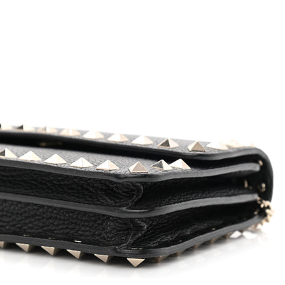 Valentino Garavani Pebbled Calfskin Rockstud Flap Wallet On Chain Black 9 of 9