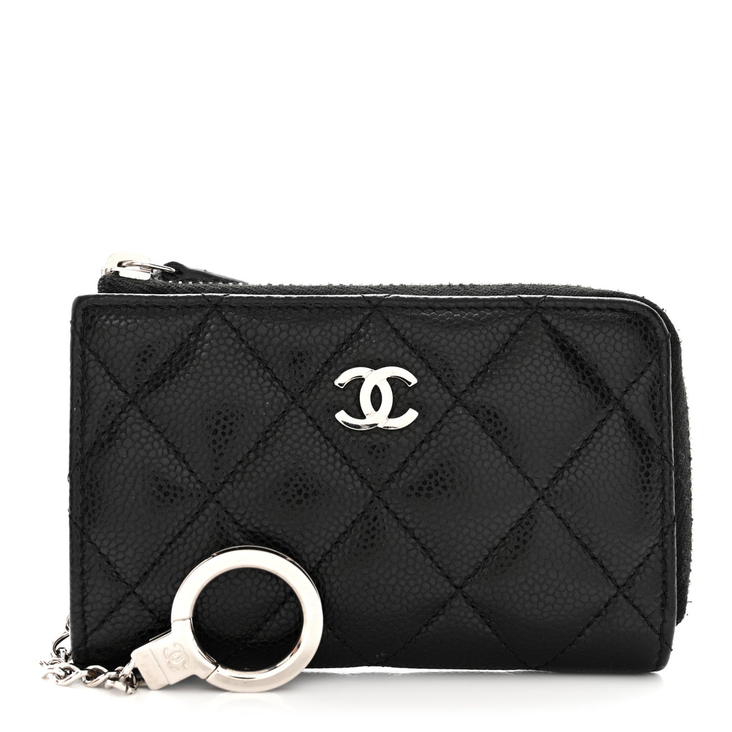 Caviar Quilted Zipped Key Holder Case Black