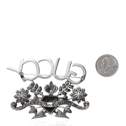 Gucci Metal Crystal Guccy Brooch Aged Silver 2 of 6