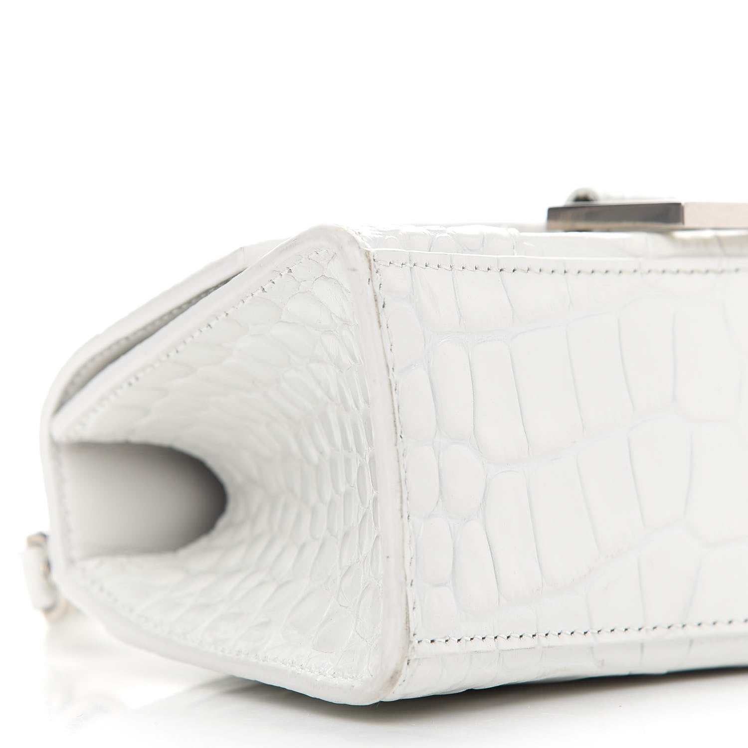 Balenciaga Shiny Calfskin Crocodile Embossed Hourglass Top Handle Bag XS White 9 of 10