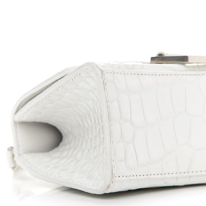 Balenciaga Shiny Calfskin Crocodile Embossed Hourglass Top Handle Bag XS White 9 of 10