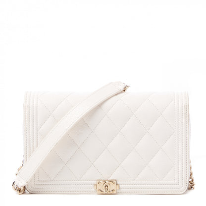 Chanel Caviar Quilted Boy Wallet On Chain WOC White 1 of 10