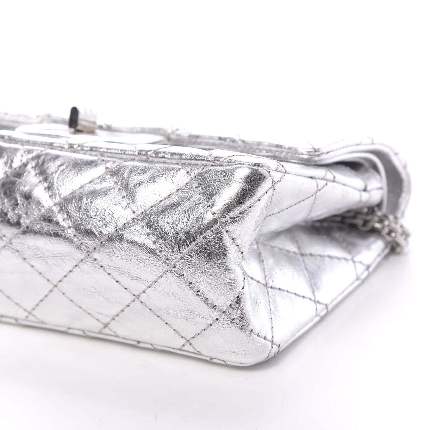 Metallic Aged Calfskin Quilted 2.55 Reissue 224 Flap Silver