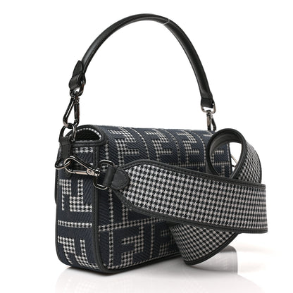 Fendi Wool Vitello King Houndstooth FF Embroidered Baguette Grigio Anthracite 3 of 8