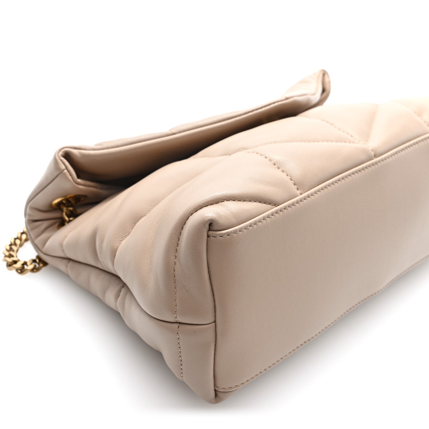 Saint Laurent Lambskin Quilted Small Loulou Puffer Monogram Chain Satchel Dark Beige 9 of 10