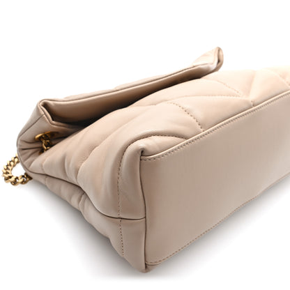 Saint Laurent Lambskin Quilted Small Loulou Puffer Monogram Chain Satchel Dark Beige 9 of 10