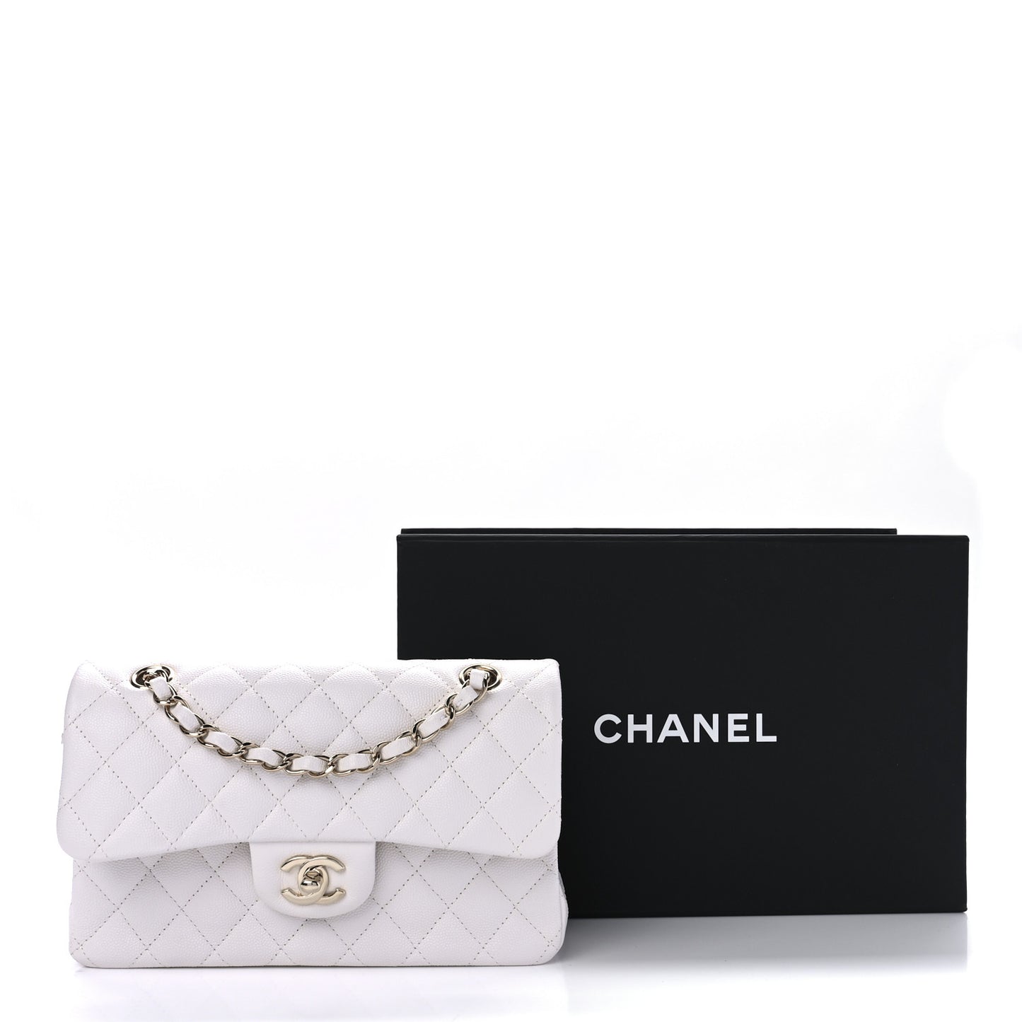Caviar Quilted Small Double Flap White