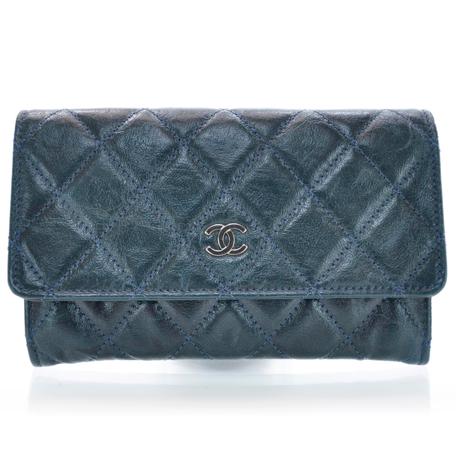 Chanel Calfskin Quilted Flap Wallet Blue 1 of 7