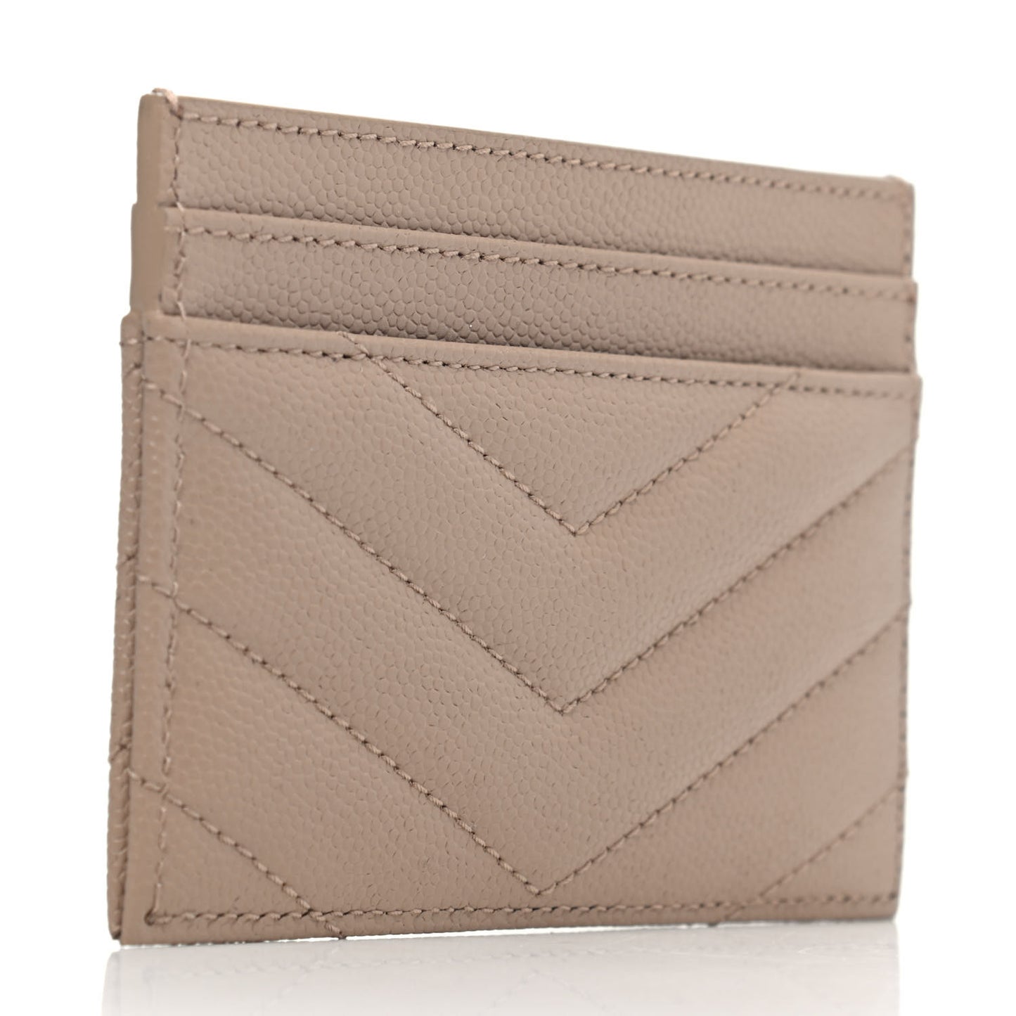 Grain De Poudre Matelasse Chevron Monogram Credit Card Case Dark Beige