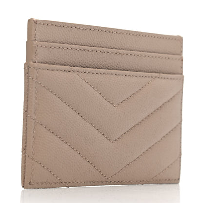 Saint Laurent Grain De Poudre Matelasse Chevron Monogram Credit Card Case Dark Beige 2 of 4