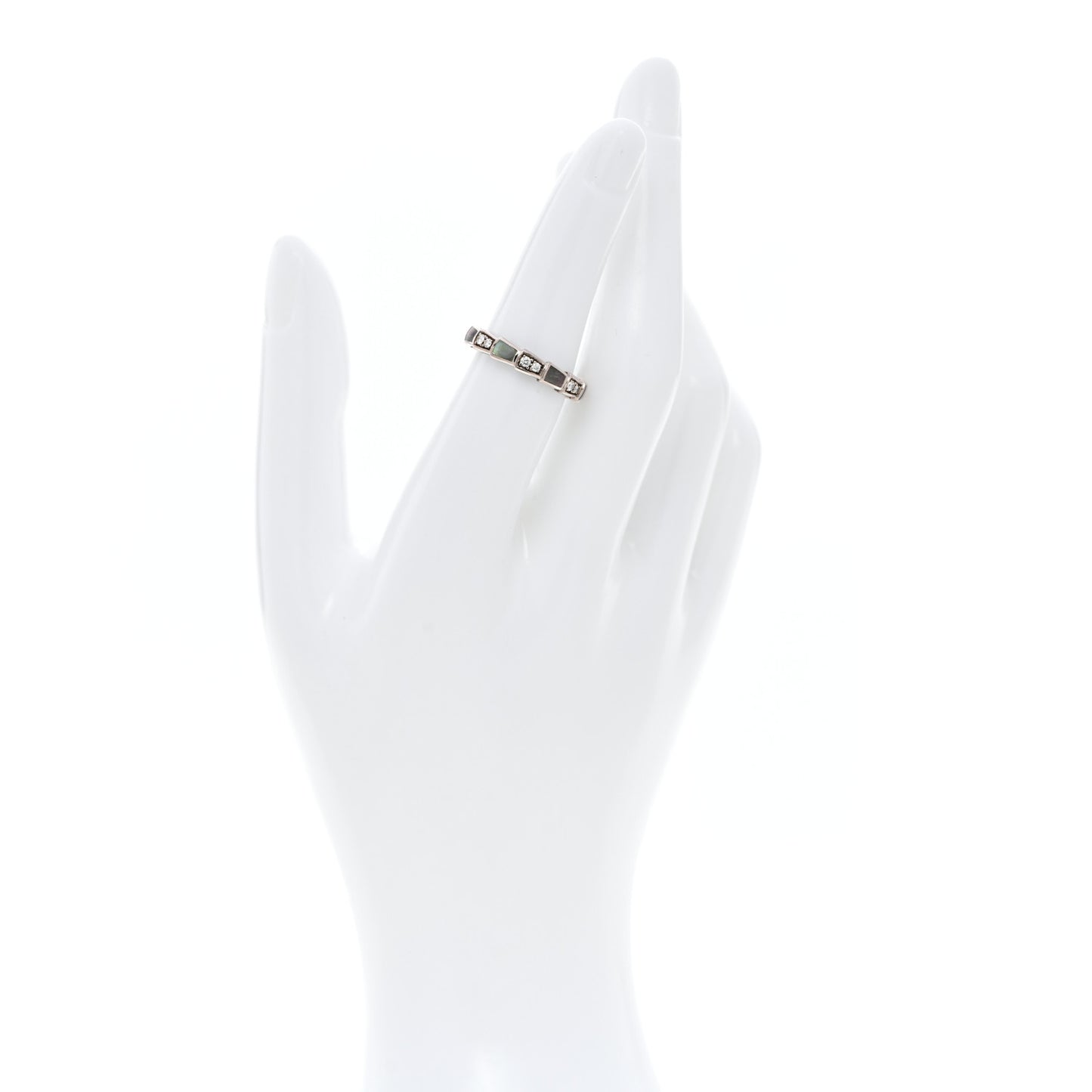 18K White Gold Diamond Gray Mother of Pearl Serpenti Viper Band Ring 52 6