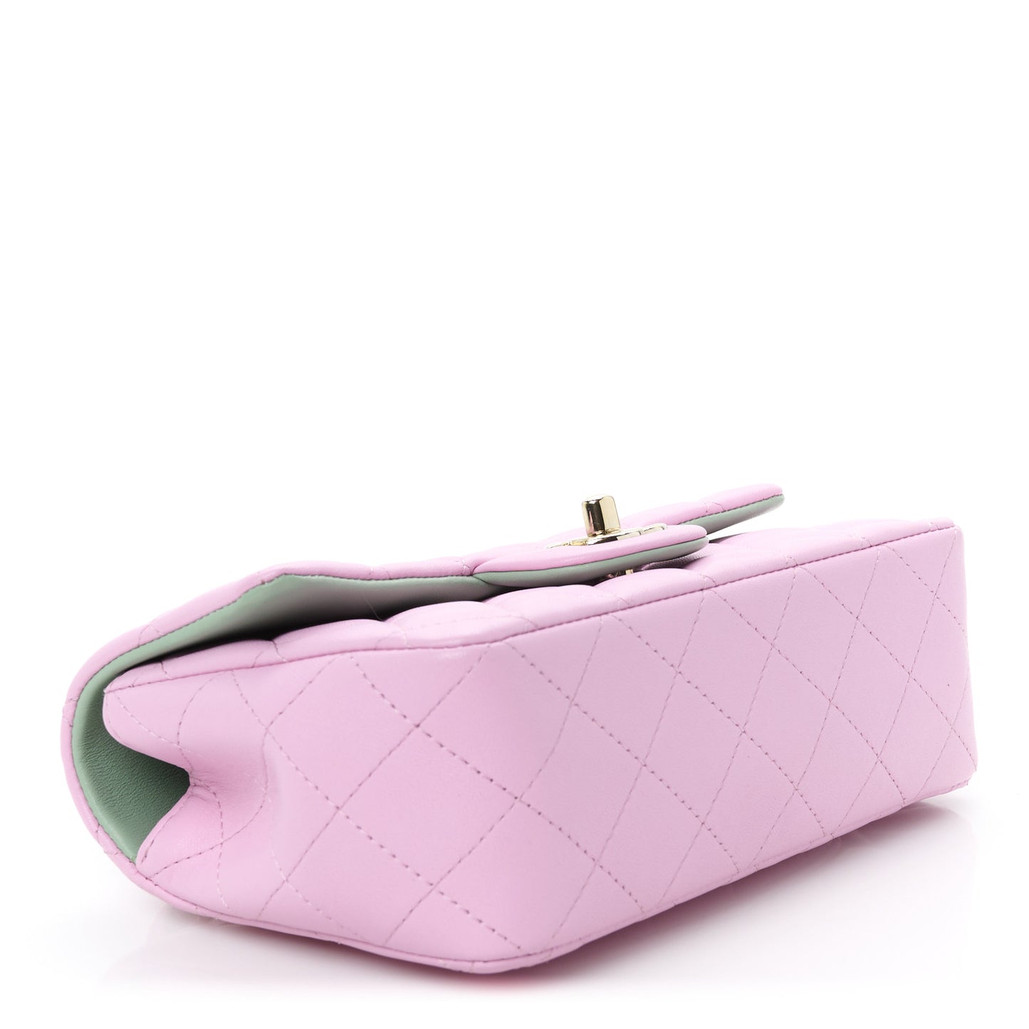 Lambskin Quilted Bi-Color Mini Top Handle Rectangular Flap Light Lilac Light Green