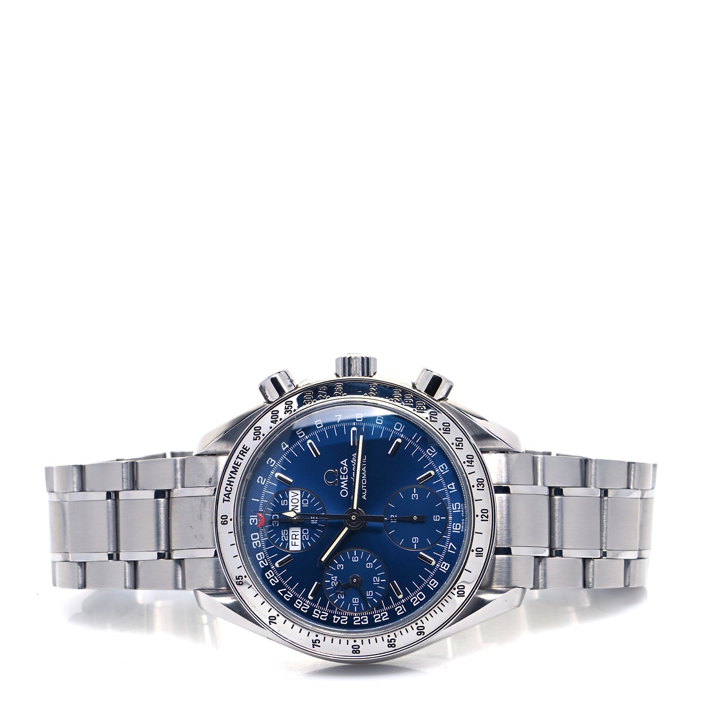 Stainless Steel 39mm Speedmaster Triple Calendar Chronograph Automatic Watch Blue 3523.80