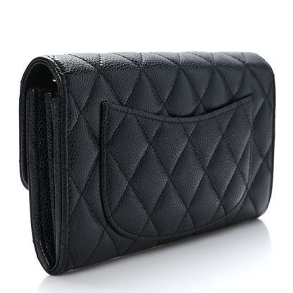 Chanel Caviar Quilted Large Gusset Flap Wallet Black 3 of 9