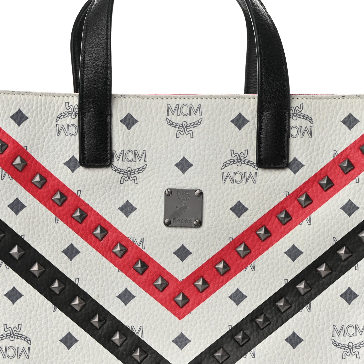 MCM X Ekocycle Visetos Studded Tote White Black 7 of 9