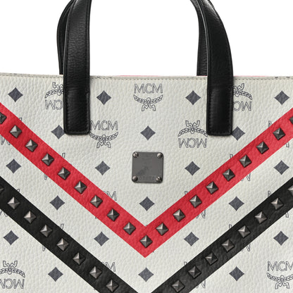MCM X Ekocycle Visetos Studded Tote White Black 7 of 9