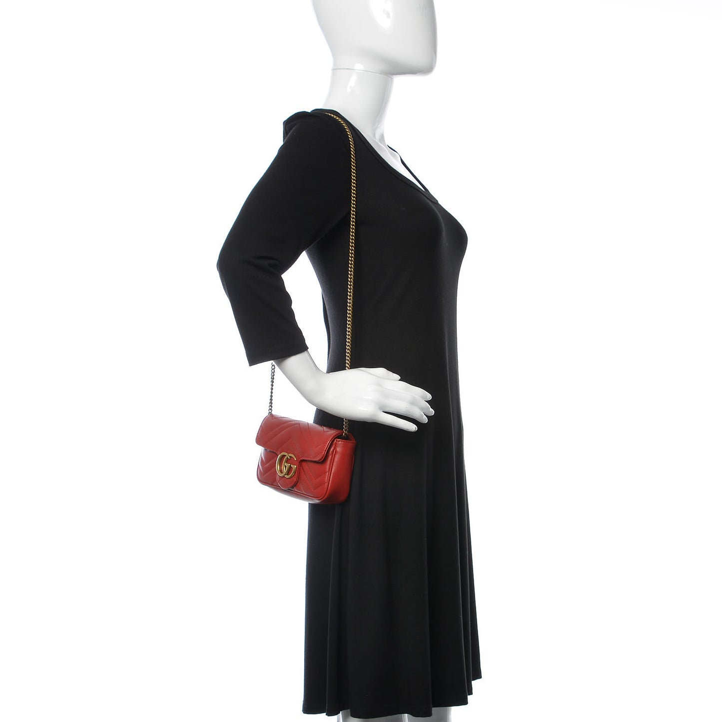 Calfskin Matelasse Super Mini GG Marmont Shoulder Bag Hibiscus Red