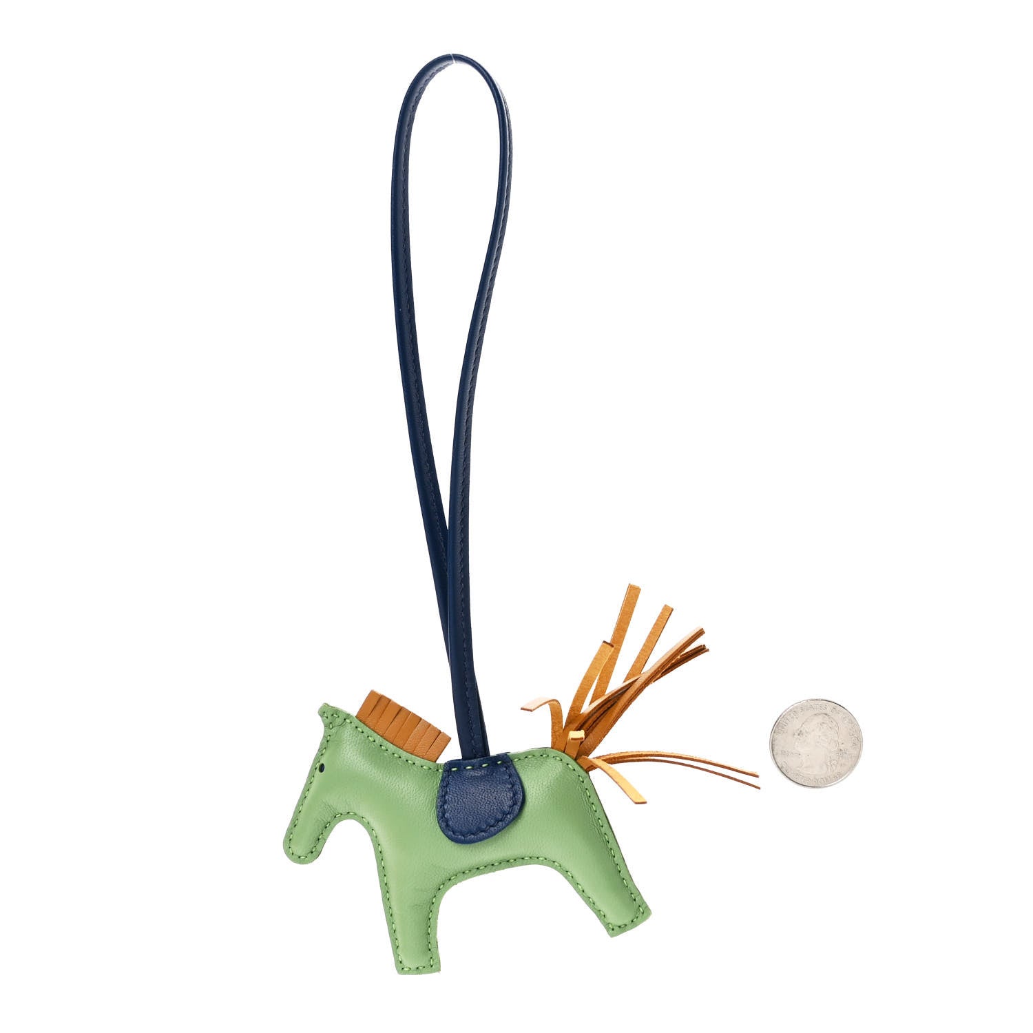Hermes Milo Lambskin Grigri Rodeo Horse Bag Charm PM Vert Criquet Sesame Bleu De Malte 2 of 5