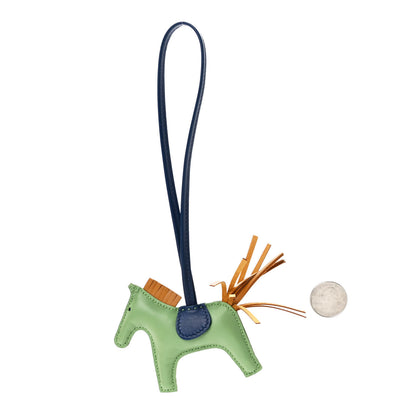 Hermes Milo Lambskin Grigri Rodeo Horse Bag Charm PM Vert Criquet Sesame Bleu De Malte 2 of 5
