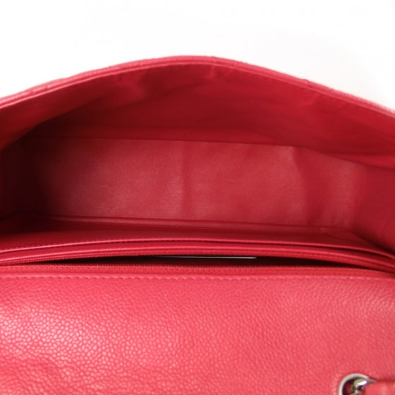 Caviar JUMBO Classic Flap Fuchsia Red