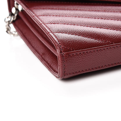 Saint Laurent Grain De Poudre Matelasse Chevron Monogram Chain Wallet Palissandre 8 of 9