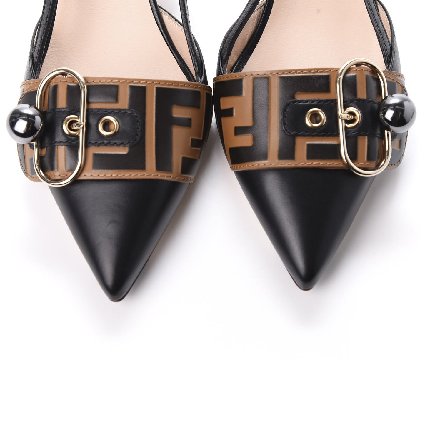 Vitello FF Embossed Pearland Decollete Aperta Slingback Pumps 40 Black Tobacco Moro