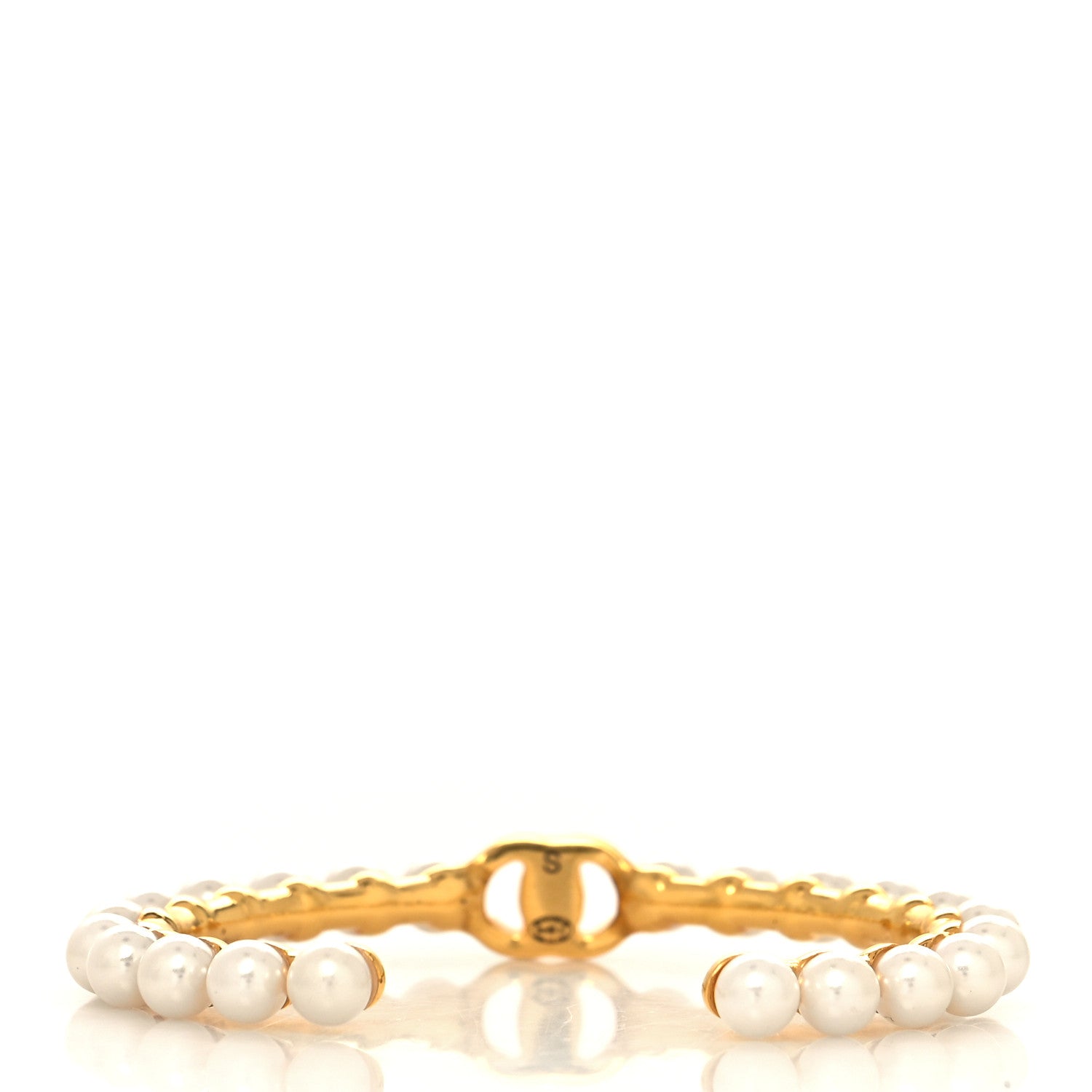Chanel Pearl CC Cuff Bracelet S Gold Pearly White 3 of 4