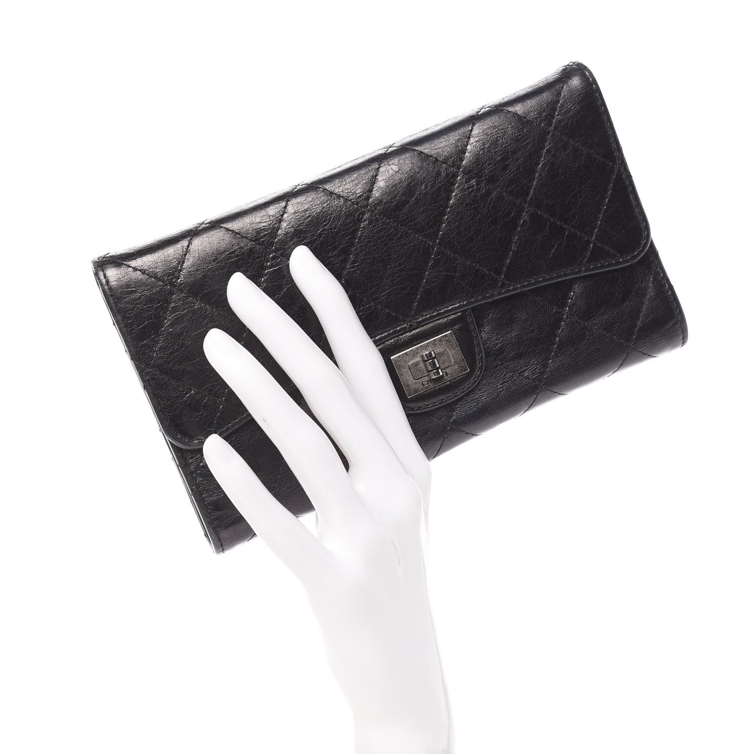 Chanel Glazed Calfskin Quilted Reissue Long Flap Wallet Black 2 of 9