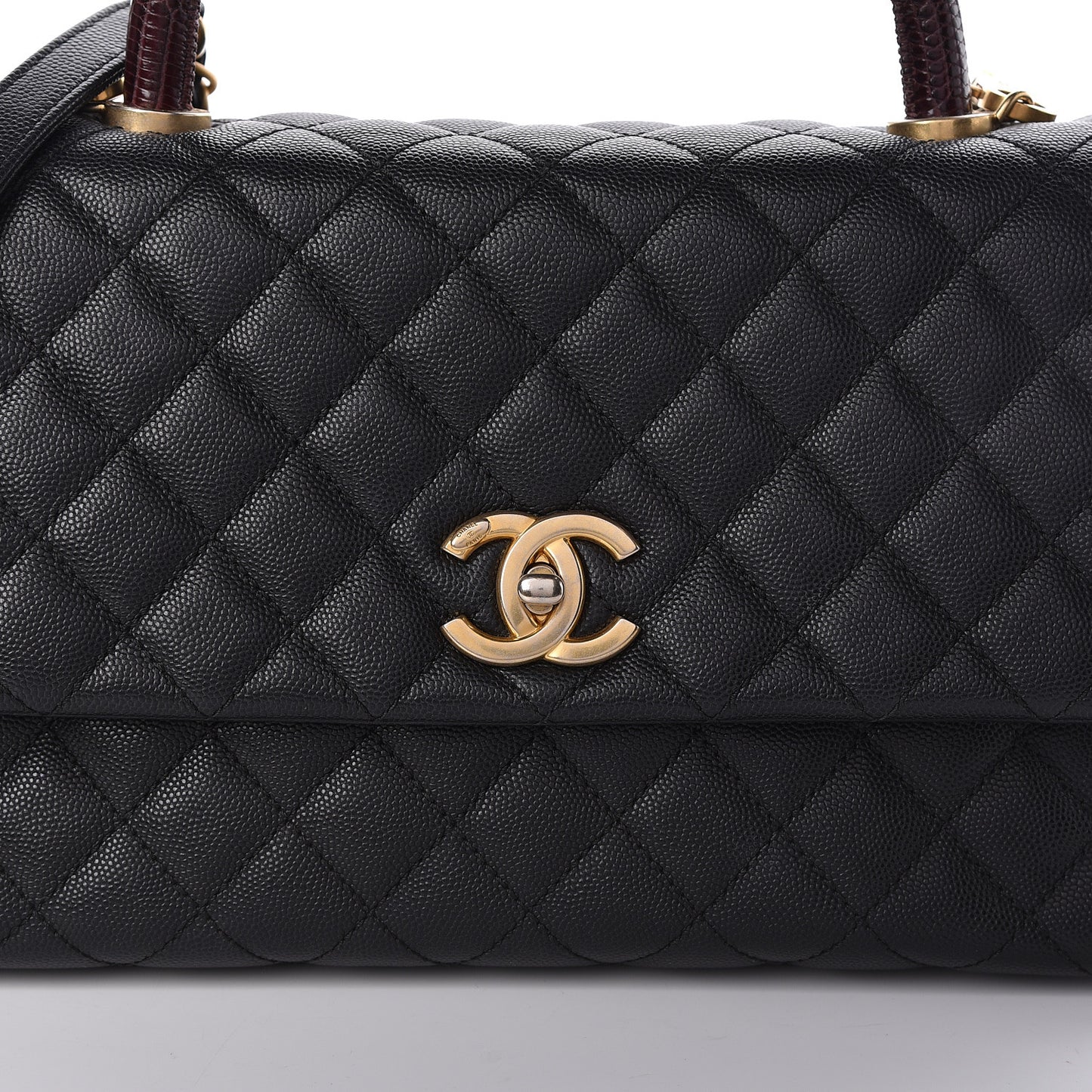 Caviar Lizard Quilted Small Coco Handle Flap Black