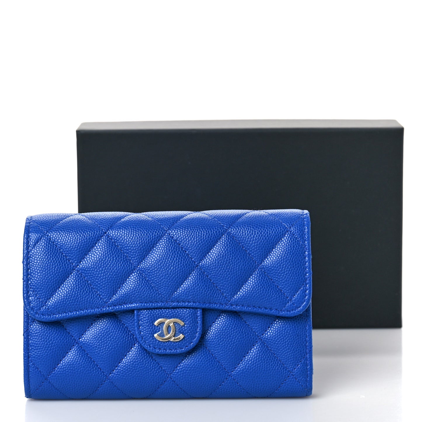 Caviar Quilted Medium Flap Wallet Blue