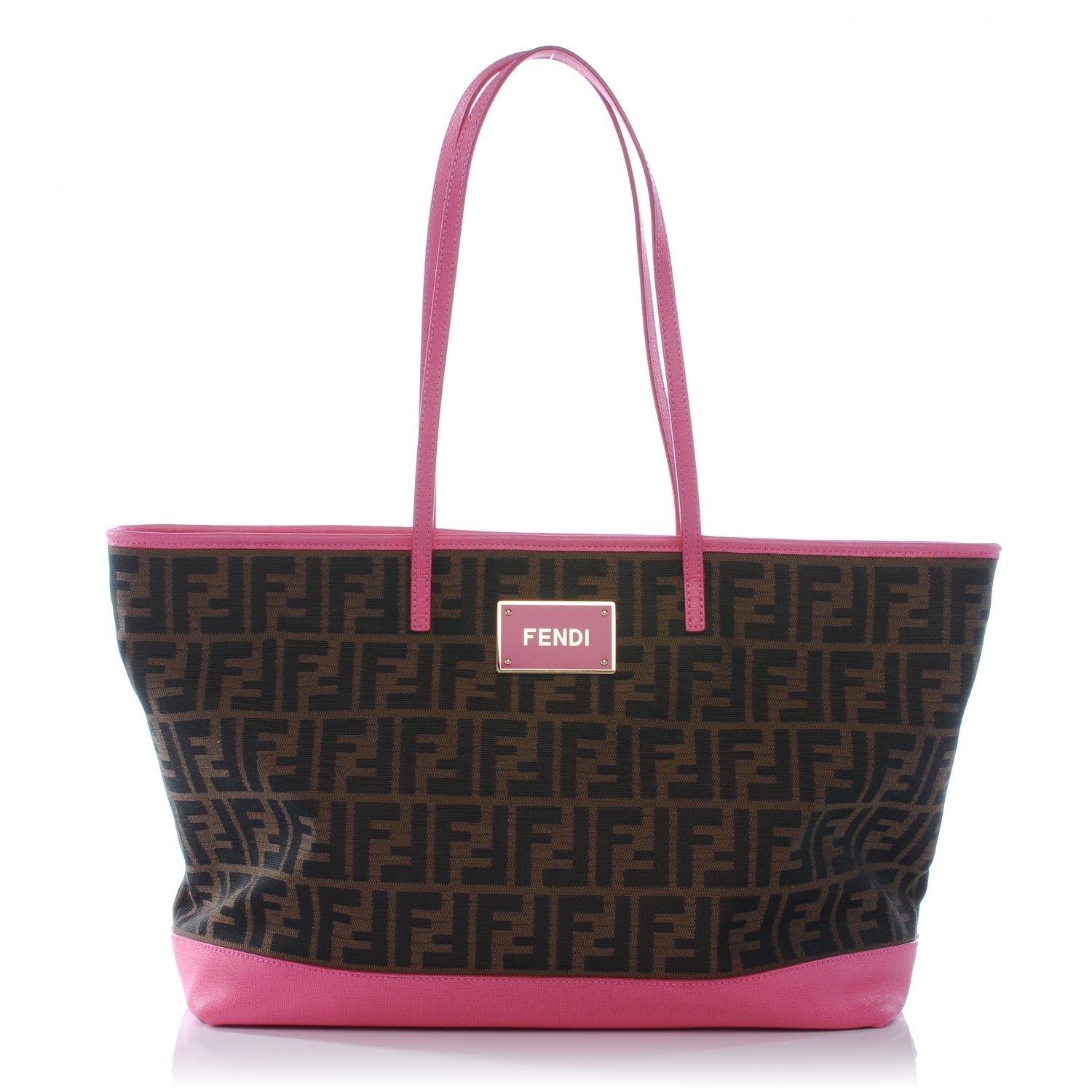 Fendi Zucca Vitello Elite Medium Roll Tote Tobacco Fuxia 1 of 8