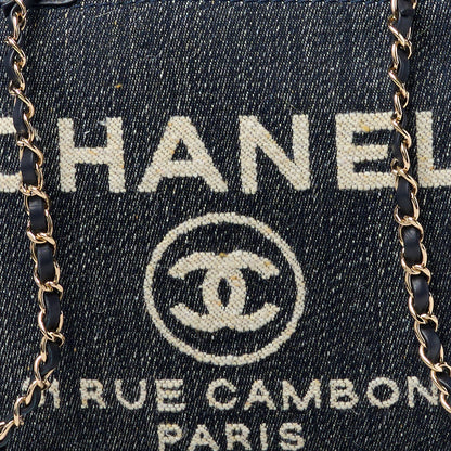 Chanel Denim Small Deauville Tote Dark Blue White 11 of 14