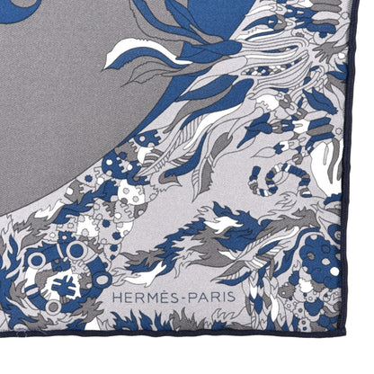 Hermes Silk Vintage Quatre Chevaux Detail Scarf 45 Gris Bleu 2 of 4