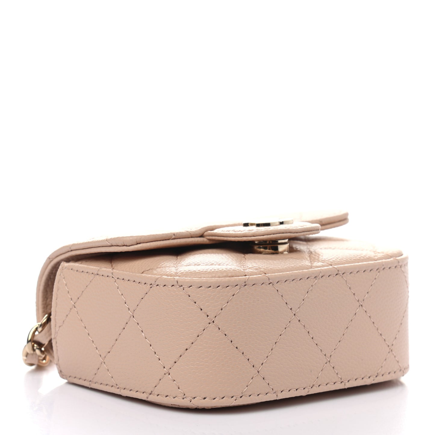 Caviar Quilted Mini Clutch With Chain Light Beige