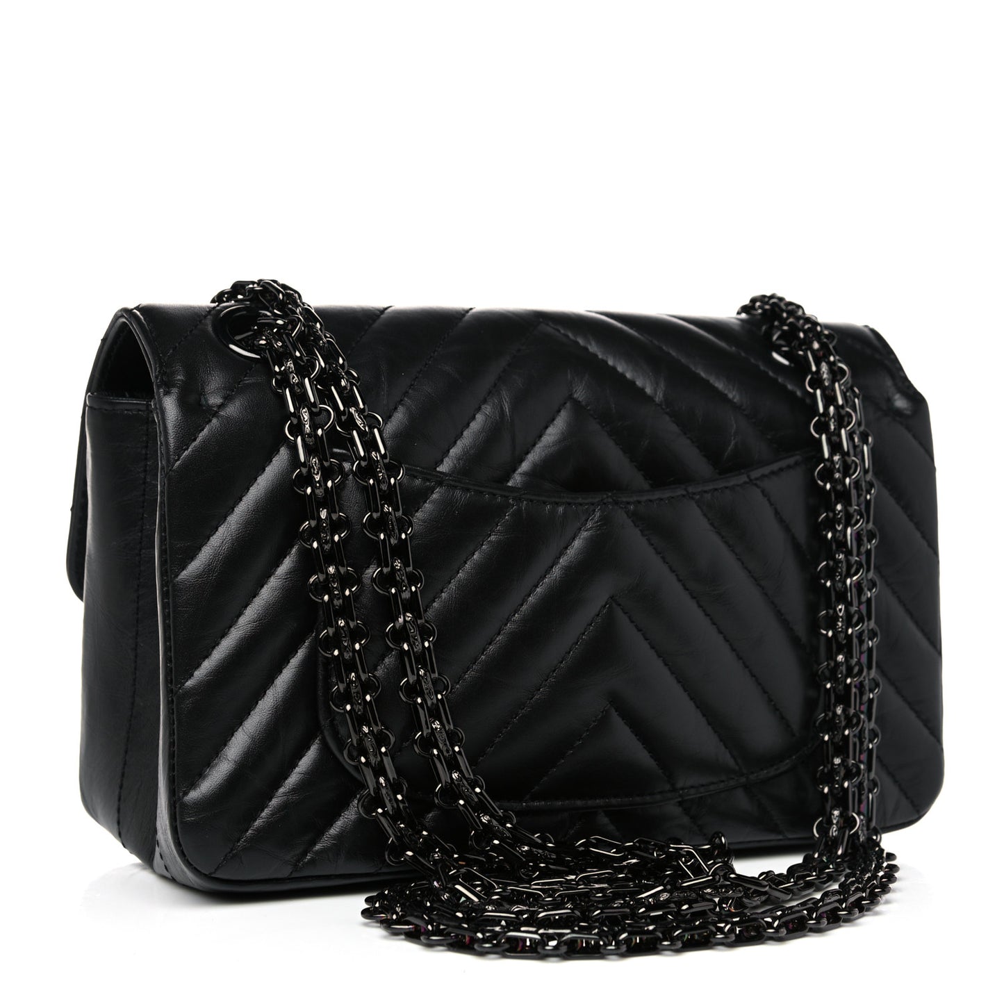 Aged Calfskin Chevron Quilted 2.55 Reissue Mini Flap So Black