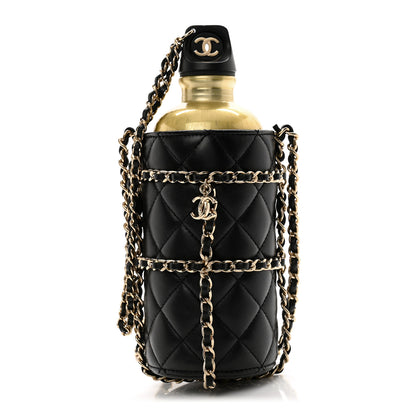 Chanel Lambskin Quilted CC To Drink Water Bottle Black Gold 1 of 11