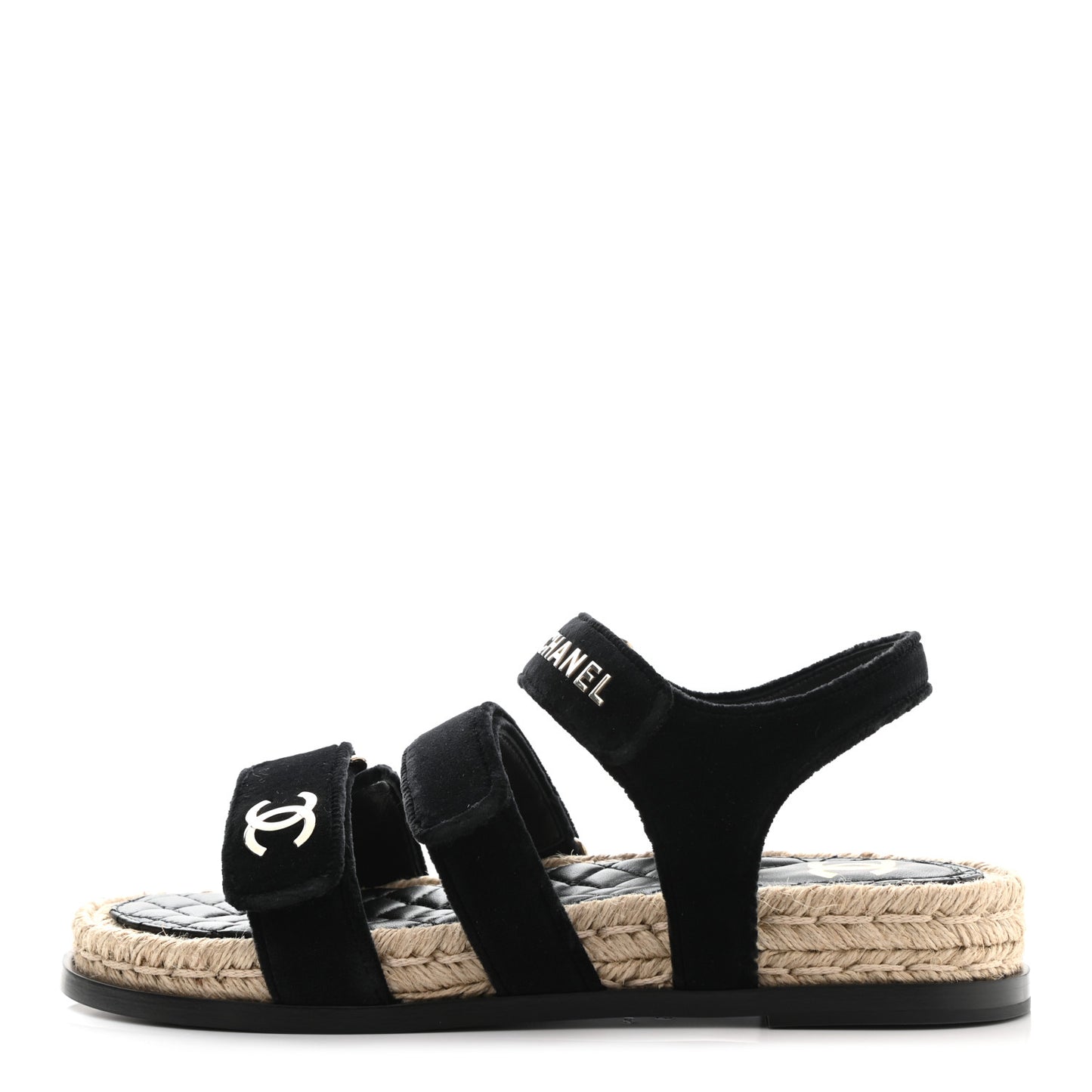 Velvet Lambskin CC Flat Sandals 39 Black