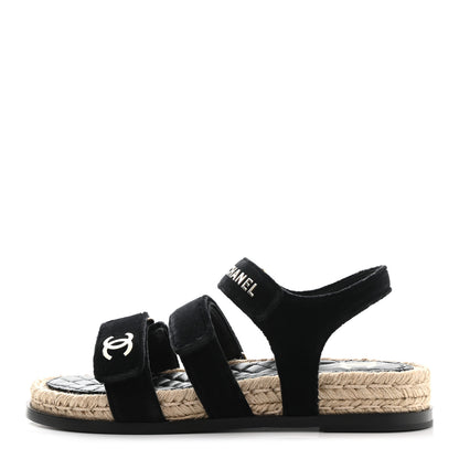 Chanel Velvet Lambskin CC Flat Sandals 39 Black 1 of 9