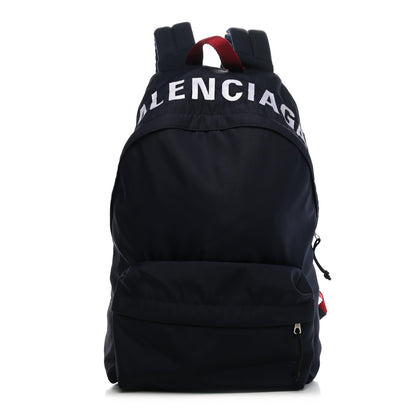 Balenciaga Sport Nylon Logo Embroidered Wheel Backpack Navy Blue Red 1 of 7