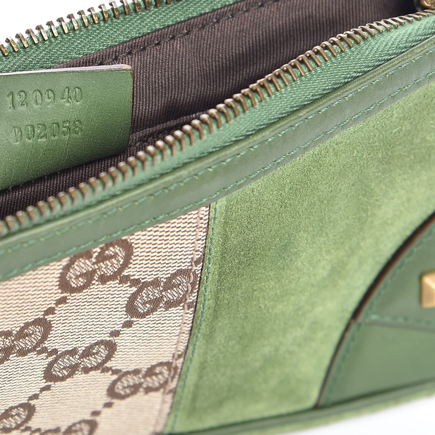 Gucci Suede Monogram Horsebit Nail Chain Pochette Green 7 of 11