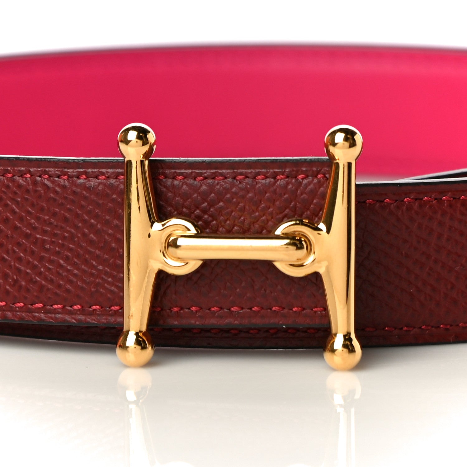 Hermes Epsom Swift 24mm Mors H Belt 85 Rouge H Rose Mexico 2 of 9