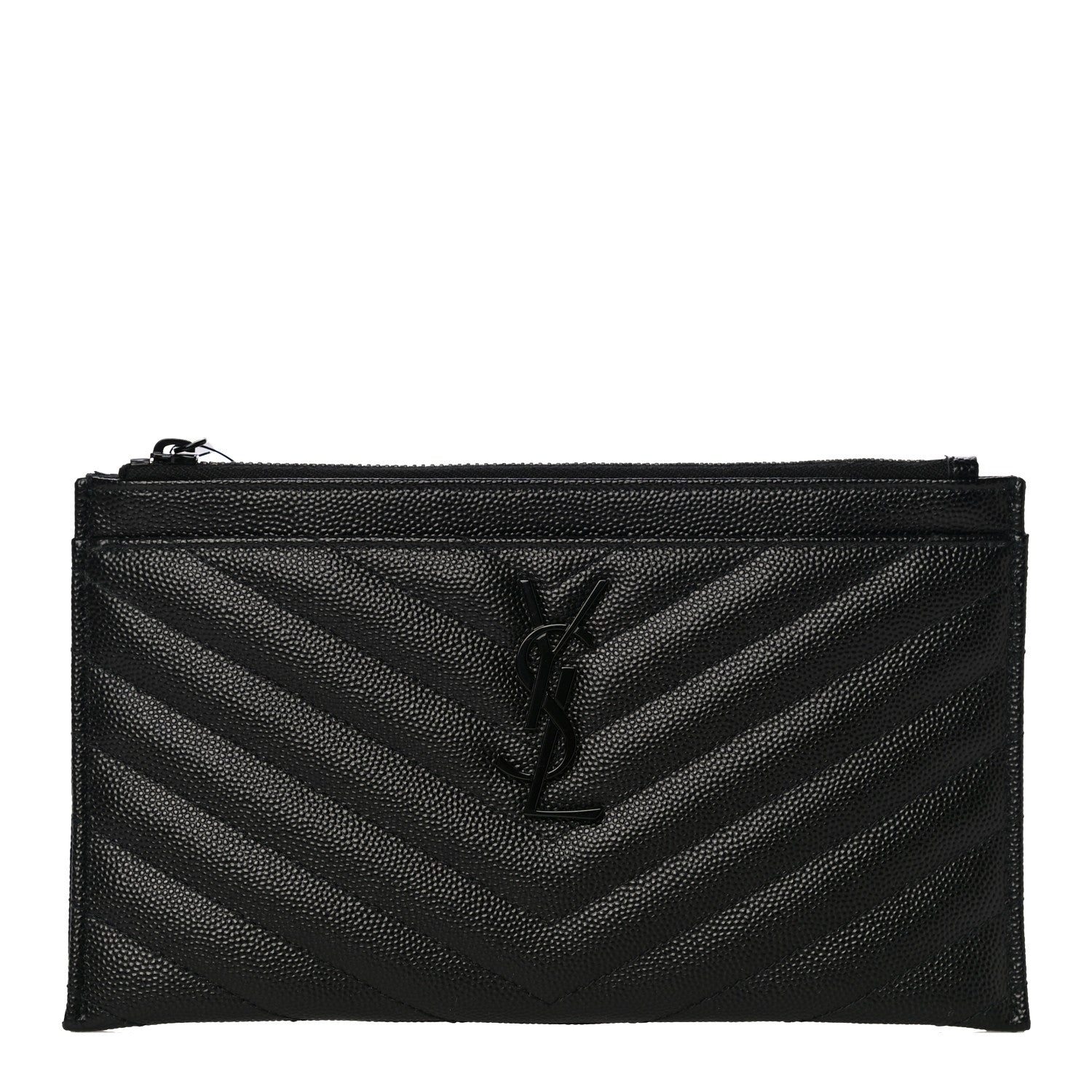 Saint Laurent Grain De Poudre Chevron Monogram Bill Pouch Black 1 of 10