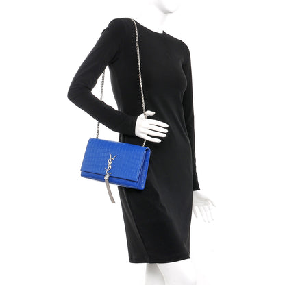 Saint Laurent Calfskin Crocodile Embossed Medium Classic Monogram Kate Tassel Satchel Bleu Majorelle 2 of 6