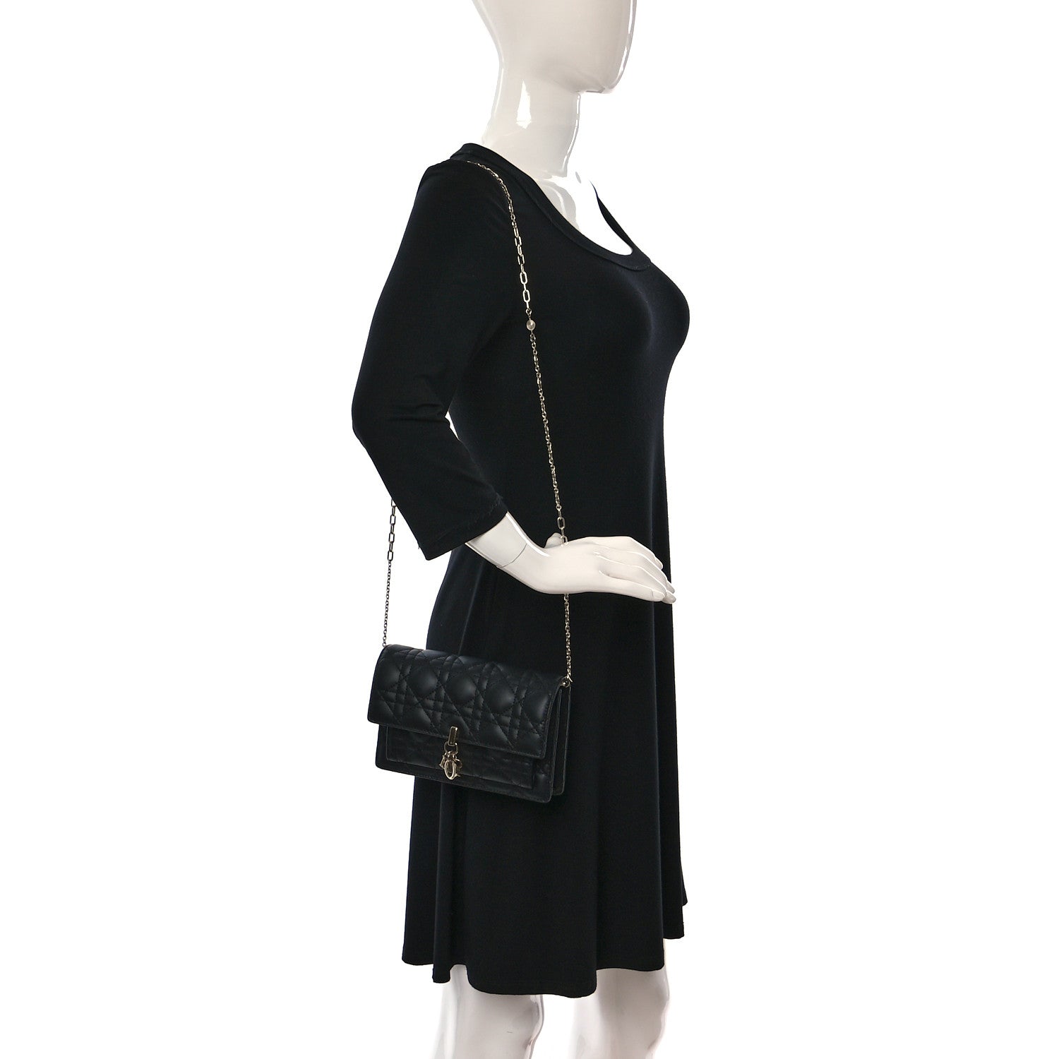 Christian Dior Lambskin Cannage Lady Dior Chain Pouch Black 2 of 12