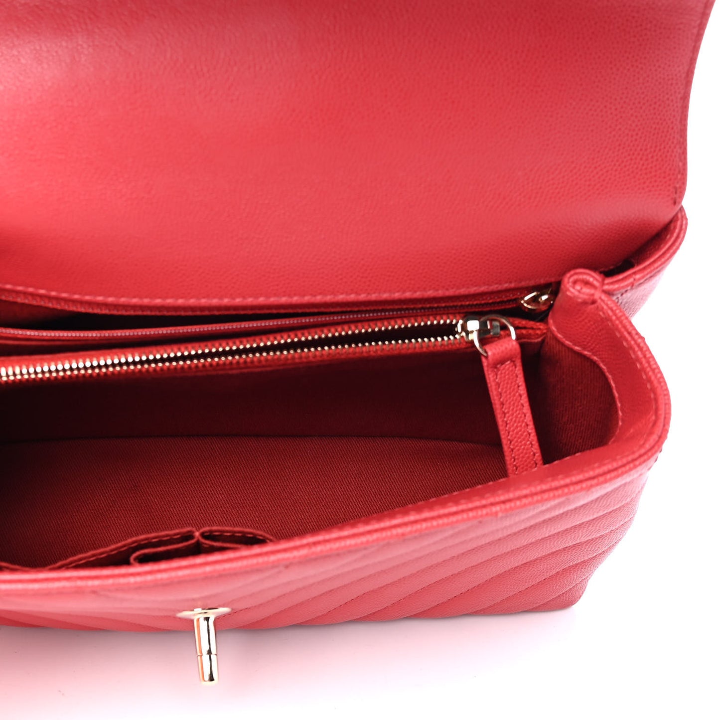 Caviar Chevron Quilted Small Coco Handle Flap Red
