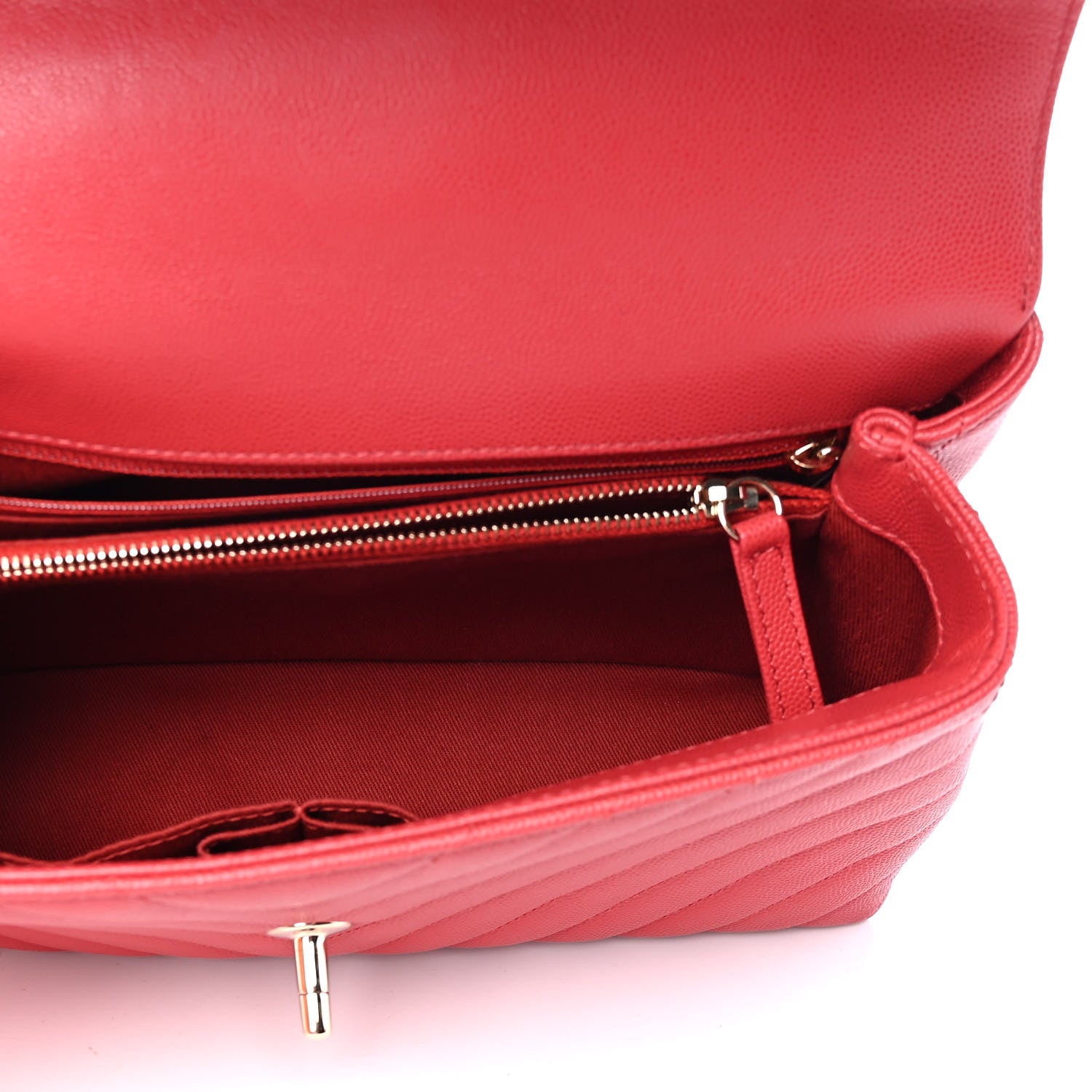 Chanel Caviar Chevron Quilted Small Coco Handle Flap Red 4 of 4