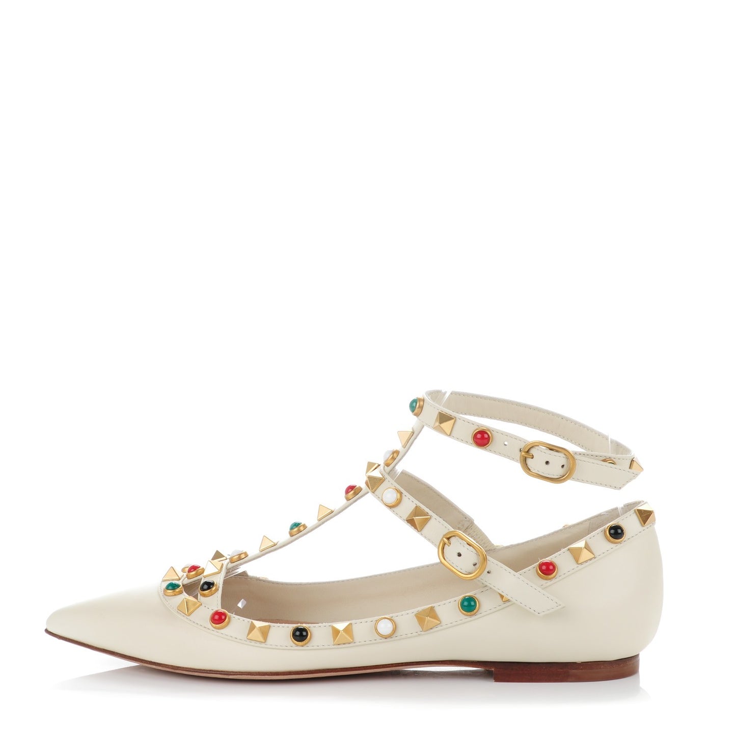 Nappa Rockstud Rolling Cage Ballerina Flats 35 Light Ivory