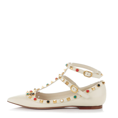 Valentino Garavani Nappa Rockstud Rolling Cage Ballerina Flats 35 Light Ivory 1 of 8